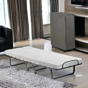 Lit pliant Deva, Lit pliant avec sommier &agrave; 12 lattes, Matelas inclus, Lit peu encombrant, 100% Made in Italy, 80x190h37 cm, Housse de protection