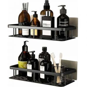 Douche sans per&ccedil;age en aluminium, rangement de salle de bain r&eacute;sistant &agrave; la rouille, &eacute;tag&egrave;re de salle de bain autocollante, chariot de douche sans