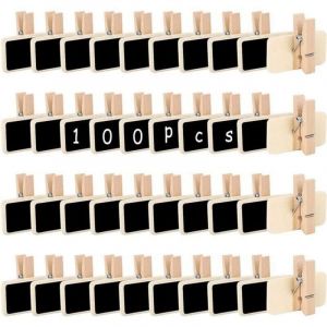 100pcs Mini Tableau Noir en Bois, Mini Panneau d'Affichage avec Pince Mini Tableaux Mémo Mini Tableau Noir Ardoise pour Mémo,
