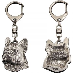 Bouledogue fran&ccedil;ais II - porte-cl&eacute;s chien plaqu&eacute; argent dans une bo&icirc;te cadeau, d&eacute;coration de sac, pendentif sac &agrave; dos par Art-Dog