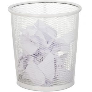 Corbeille papier, lot de 2, Pour bureau & chambre ado, ouverte,ronde, fil de fer, poubelle, en m&eacute;tal, HxD 24 x 23,blanc