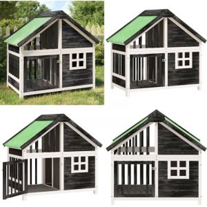 Chenil gris 96x60,5x87 cm bois de pin solide - Niche Pour Chien - Chenil Extérieur - Abri Pour Chien - Maison Pour Chien - Refuge Animalier - Home &