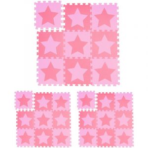 Tapis de jeu, lot de 27 pièces de puzzle, étoiles, mousse eva, sans polluants, 91x91 cm par carré, 2,4 m², enfants, rose