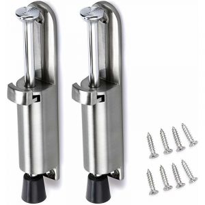 2pcs Arrêt de Porte Support de Porte Butoir Bloque de Porte en Acier Inox avec Caoutchouc (argenté)