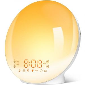 Eveil Lumi&egrave;re LED Radio R&eacute;veil Matin Lumineux Lampe de Chevet 20 Niveaux de Luminosit&eacute; Simulateur d'Aube et Cr&eacute;puscule (Jaune)