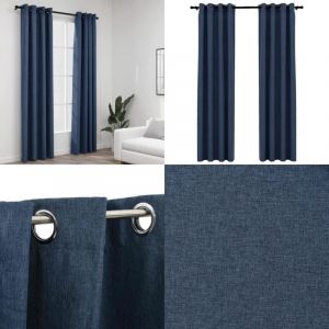 Vidaxl - Rideaux occultants Aspect lin avec œillets 2 pcs Bleu 140x245cm - Rideaux Occultants - Rideaux Bleus - Rideaux Lin - Décoration Intérieure