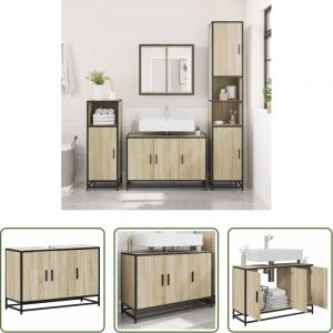 Meuble sous vasque - Meuble de salle de bain avec lavabo Ch&ecirc;ne Sonoma 90 x 33 x 60 cm Bois d'ing&eacute;nierie