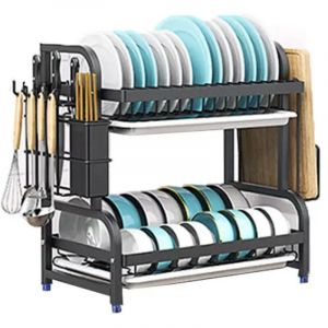Yoleo - gouttoir &agrave; Vaisselle 2 niveaux,&Eacute;gouttoir pour &eacute;vier avec Porte Couverts Support pour Planche &agrave; D&eacute;couper,Porte Couteau,Plateau