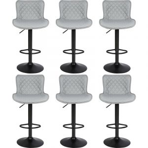 Lot de 6 Tabouret Bar Chaise de Bar Pivotants avec Dossier Tabourets de Bar Réglable en Cuir pu pour Bar îlot de Cuisine Comptoir Gris Clair