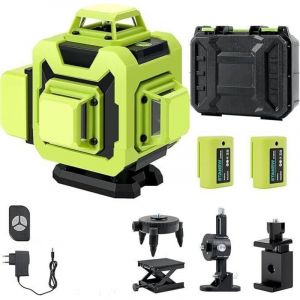 Niveau Laser 360&deg;x 4 Chantier Autonivelant,Lazer Niveaux 4D 16 Lignes Laser,Nivellement Automatique, Support Rotatif, T&eacute;l&eacute;commande,2x2400 mAh