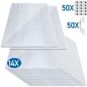 Wolketon 14x Plaques de polycarbonate creux 4mm 121x60,5cm 50 clips vitrage serre de jardin 10,25m&sup2; r&eacute;sistant UV double paroi isolante alv&eacute;olaire