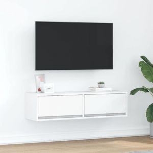 Meuble TV-Banc TV-Meuble T&eacute;l&eacute; Blanc 100 x 31 x 25.5 cm Bois d'ing&eacute;nierie