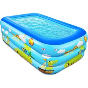 Piscine familiale gonflable pour enfants - 150 cm - Rectangulaire - Avec fond souple et gonflable - Pour l'été - Pour le plaisir de l'eau - Bleu