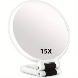 Miroir grossissant 15x miroir pliant double face avec poignée, miroir de maquillage de poche miroir teinté miroir pliant de coiffeur adapté à divers