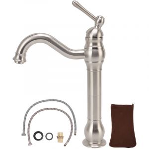 Jeffergarden - Robinet d'évier brossé cuivre rétro mitigeur industriel robinet de lavabo de salle de bain poignée unique pour lavabo au-dessus du