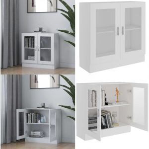 Armoire à vitrine Blanc 82,5x30,5x80 cm Bois d'ingénierie - Bibliothèque Blanche - Meuble De Rangement - Armoire Vitrée - Étagère Ouverte - Mobilier
