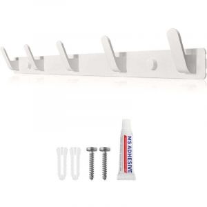 Porte Manteau Mural Patere Murale Porte Manteau Blanc avec 5 Crochets Deux M&eacute;thodes D'installation (avec Adh&eacute;sifs Soit et Vis) pour Entr&eacute;e Chambre