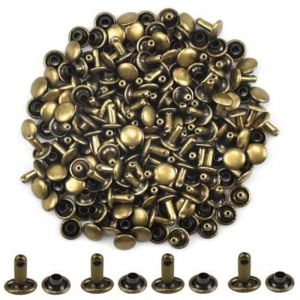 100 Set Rivets en Cuir Double Rivet Tubulaire Rivet Clous Goujons de Double Casquette en M&eacute;tal de T&ecirc;te Rond Plate pour DIY Bricolage Cuir Craft Sac