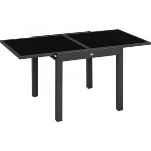 Table de jardin extensible, table de repas d'ext&eacute;rieur avec structure en aluminium et plateau en verre tremp&eacute;, 80/160 x 80 x 75 cm, noire