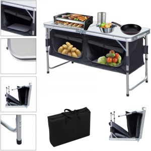 TolleTour 120 x 47 x 68 cm Cuisine de camping pliable 2 tables &ndash; Armoire de camping Cuisine d'ext&eacute;rieur Table pliante avec espace de rangement pour