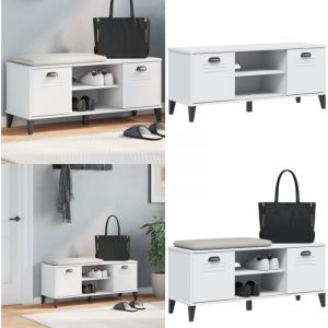 Banc à chaussures viken blanc 106x35x45 cm bois massif de pin - Meuble Entrée - Meuble Chaussure - Rangements Chaussures - Banc à Chaussures