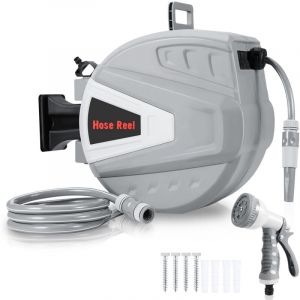 Wolketon D&eacute;vidoir mural automatique 30m - Enrouleur de tuyau arrosage enrouleur automatique - pivotement 180&deg;- pistolet arrosage raccord tuyau support