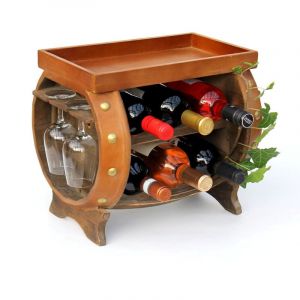 Casier &agrave; vin en bois Tonneau &agrave; vin brun 33 cm 9064 Bar Casier &agrave; bouteilles Petit tonneau Tonneau en bois avec porte-verre - Dandibo