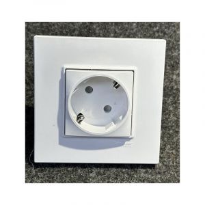 Schneider Electric - Prise 2P+T 16A standard Allemand schuko blanc polaire inclin&eacute; complet avec support et plaque altira schneider