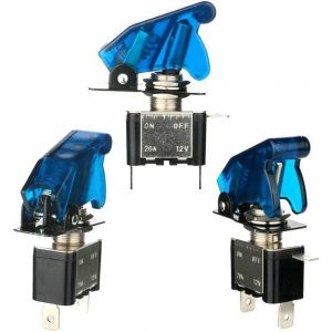 Debuns - BR-Life Lot de 3 interrupteurs &agrave; bascule DC12 V-24 v 20 a, avec capuchon &eacute;tanche + led bleue, interrupteur &agrave; bascule spst en m&eacute;tal,