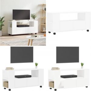 Meuble TV blanc 102x34,5x43 cm bois d'ing&eacute;nierie - Meuble Tv - Meuble T&eacute;l&eacute;viseur - Support Tv - Unit&eacute; Tv - Meuble Blanc - Home & Living