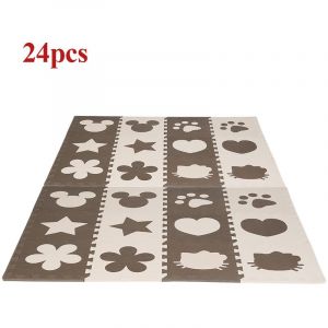 Tapis de Jeu Puzzle Mousse Souple 24 Pi&egrave;ces, Tapis de Jeux et d'&eacute;veil, Tapis de Puzzles, Marron Beige