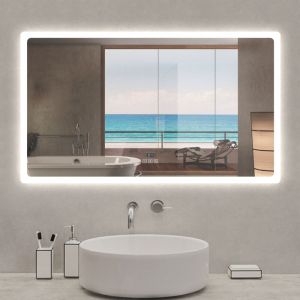 Acezanble - Miroir lumineux rectangulaire 120 x 70cm, bluetooth + 3 couleurs + dimmable + horloge + anti-buée + mémoire, miroir salle de bain mural