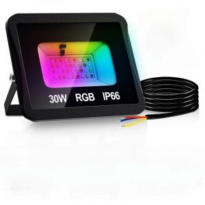 Wolketon Projecteur LED RGB avec t&eacute;l&eacute;commande, projecteur LED RGB 30W, 16 couleurs & 4 modes, IP66 ext&eacute;rieur jardin & terrasse