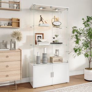 FOERPL-Vitrine en Verre avec LED，Armoire Vitrine pour Collection avec Base de Casier，vitrine Murale pour Collection Moderne avec 3 &Eacute;tag&egrave;res et 2