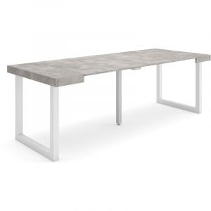 Skraut Home - Table console extensible, Console meuble, 220, Pour 10 personnes, Pieds bois massif, Style moderne, Gris Ciment