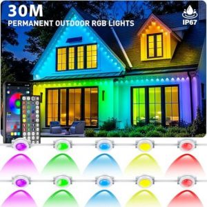 Guirlande lumineuse ext&eacute;rieure permanente de 30 m, &eacute;clairage RGB &eacute;tanche pour avant-toit, &eacute;clairage RGB de bordure de toit avec contr&ocirc;le par