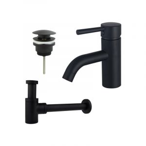 Fugaflow - Eccelente Sobrado Kit mitigeur lavabo - robinet bas - bonde clic clac - siphon design bas - Noir mat