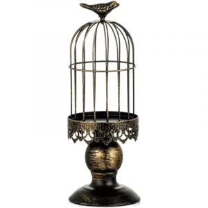 (Noir S) Bougeoir d&eacute;coratif r&eacute;tro cr&eacute;atif en forme de cage &agrave; oiseaux, bougeoir en fer forg&eacute;, accessoire de photographie pour mariage et restaurant