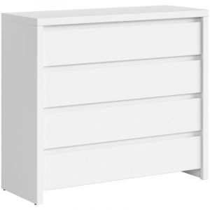 Commode Buffet Meuble de rangement &agrave; 4 tiroirs, coloris Blanc/Blanc Mat - Longueur 105 x Profondeur 40,5 x Hauteur 92 cm