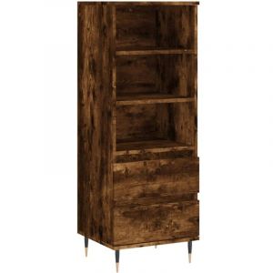 Buffet，Bahut，Meuble de Rangement haut Ch&ecirc;ne fum&eacute; 40x36x110 cm Bois d'ing&eacute;nierie CFW65863