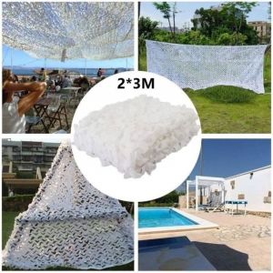 Filet de camouflage blanc 2x3m, d&eacute;coration de jardin, voile d'ombrage, filet d'ombrage de jardin