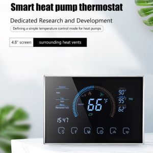 Thermostat d'ambiance intelligent pour pompe &agrave; chaleur WiFi, contr&ocirc;leur de temp&eacute;rature, &eacute;cran LCD couleur de 4,8 pouces, commande tactile