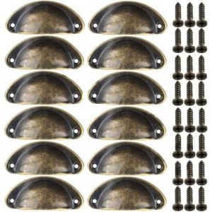 12pcs Poignées de Meuble Vintage Boutons de Tiroir Metal Coquille pour Placards Armoire Commode Cuisine Tiroirs Laiton Antique 8135mm
