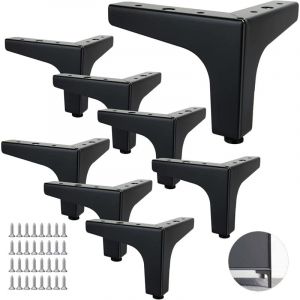 Lot de 8 Pieds de Canap&eacute; Metal 10 cm, Pieds de Table Basse M&eacute;tal Charge Jusqu'&agrave; 600 KG Pied de Meuble Noir, Support de Table en Fer Forge/Sofa, Pied