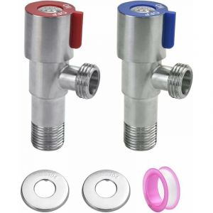 YMYNY 2 PCS Vanne d'Angle de Robinet en Acier Inoxydable 304 Vanne de R&eacute;gulation d'Angle M&eacute;tallique Robinet d'&Eacute;querre Universel avec Ruban &Eacute;tanche