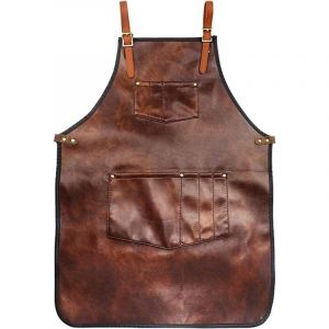 Tablier de chef pour hommes femmes tablier en cuir imperm&eacute;able avec poches sangles crois&eacute;es pour cuisine barbecue cuisine barbier Barista tablier