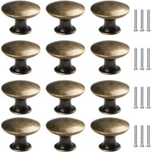 12x Boutons de Tiroir de Porte Vintage 30mm Antique Laiton Poign&eacute;es de Placard d'armoires de Cuisine, Pour Commode et Armoire Meuble, Bronze