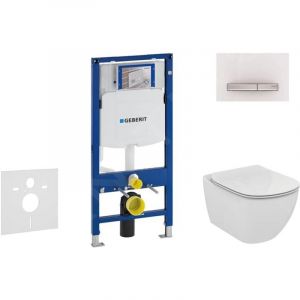 Duofix - B&acirc;ti-support pour wc suspendu avec plaque de d&eacute;clenchement Sigma50, blanc alpin + Ideal Standard Tesi &ndash; cuvette et abattant 111.300.00.5 NF8