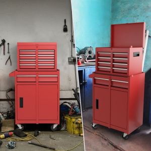 Servante Porte Outils 4 Tiroirs Armoire de Rangement Roues Verrouillables Garage Atelier Rouge CWXT2263 design in