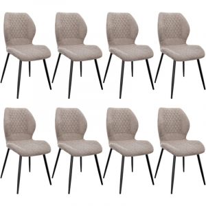 Lot de 8 Chaises salle à manger,avec Coussin en éponge de lin, Pieds en métal et revêtement en à Motif Diamant-Marron